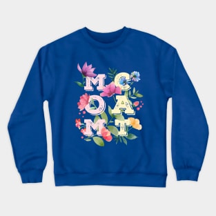 MOM CAT Letters with Flowers (Black Background) Crewneck Sweatshirt